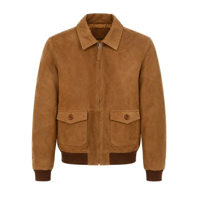 Chaqueta de ante cuello clasico y cremallera modelo FABBIO