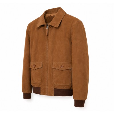 Chaqueta de ante cuello clasico y cremallera modelo FABBIO