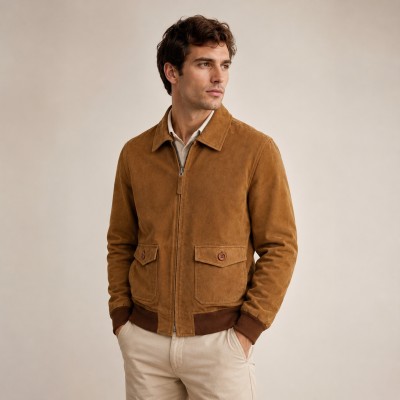 Chaqueta de ante cuello clasico y cremallera modelo FABBIO