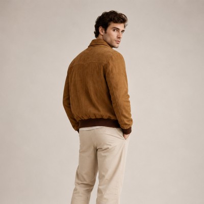 Chaqueta de ante cuello clasico y cremallera modelo FABBIO