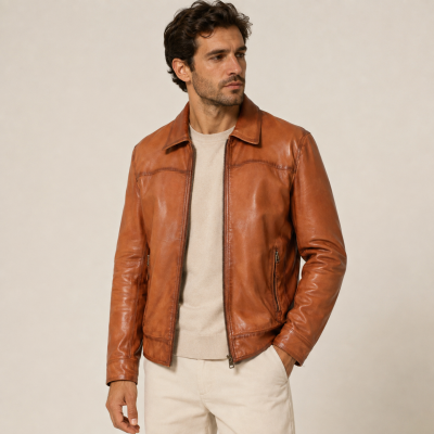 Chaqueta de piel con cuello clasico modelo SAVE