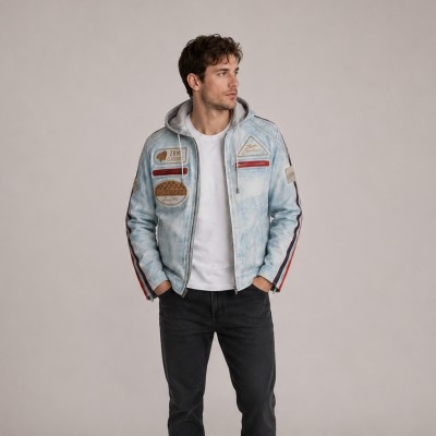 Chaqueta con capucha de piel con parches BOLLWO