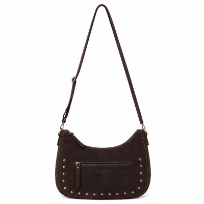 Bolso de serraje con doble asa y tachuelas 32x20x10 cm