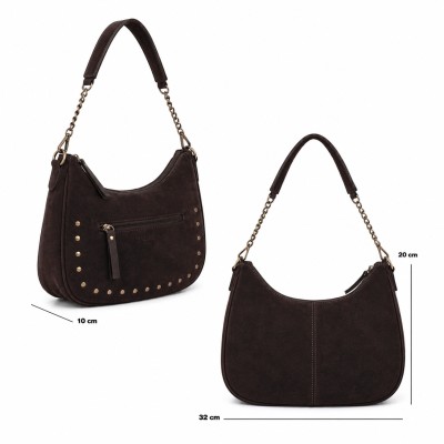 Bolso de serraje con doble asa y tachuelas 32x20x10 cm