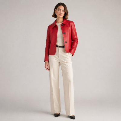 Chaqueta de piel abotonada cuello clasico BELLY