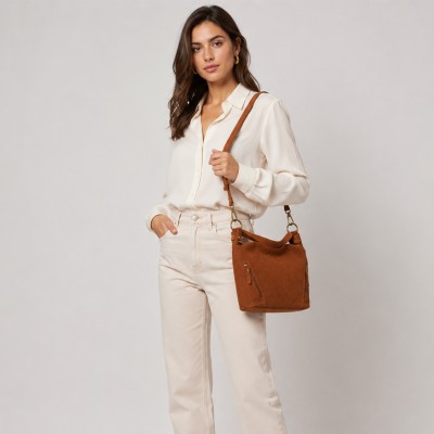 Bolso de serraje doble asa 33x24x11 cm POVE