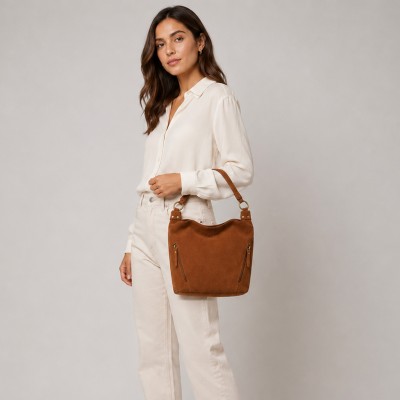 Bolso de serraje doble asa 33x24x11 cm POVE