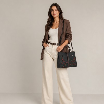 Bolso de piel doble asa 24x30x13 cm FIORI