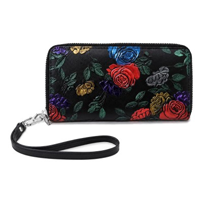 Cartera de piel multiespacio 19x10 cm