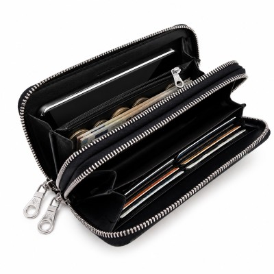 Cartera de piel multiespacio 19x10 cm