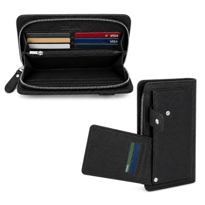 Cartera de mano de piel multiespacio 21,5x11,5 cm