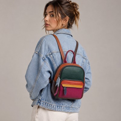 Mochila de piel natural 23x24x9 cm YVON