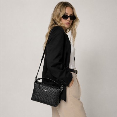 Bolso doble asa de piel trenzado 25x17x9 cm