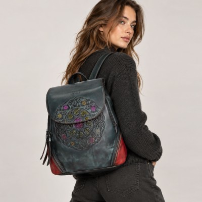 Mochila de piel con cremalleras 23x32x15 cm EXOTIC