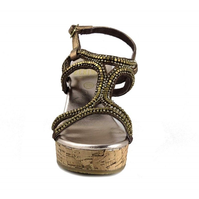 Sandalias de piel con cuña alta