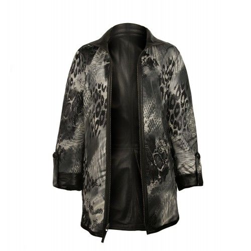 Chaqueta reversible de cuero larga con cierre de cremallera Zerimar - 5