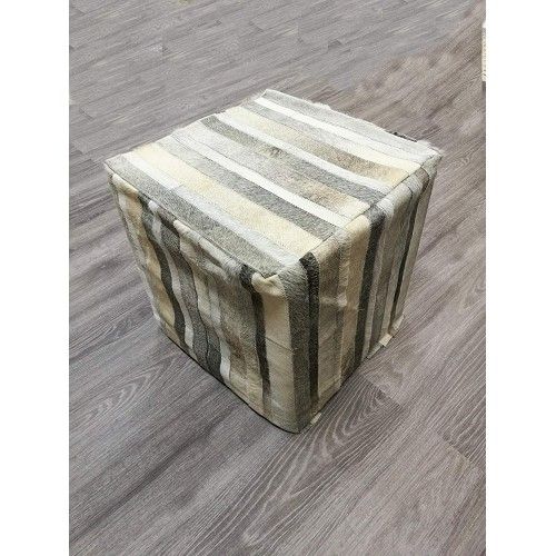 Taburete Puff revestido con piel natural de vaca 45x45x45 cm Zerimar - 1