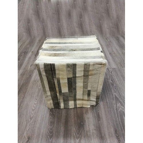 Taburete Puff revestido con piel natural de vaca 45x45x45 cm Zerimar - 1