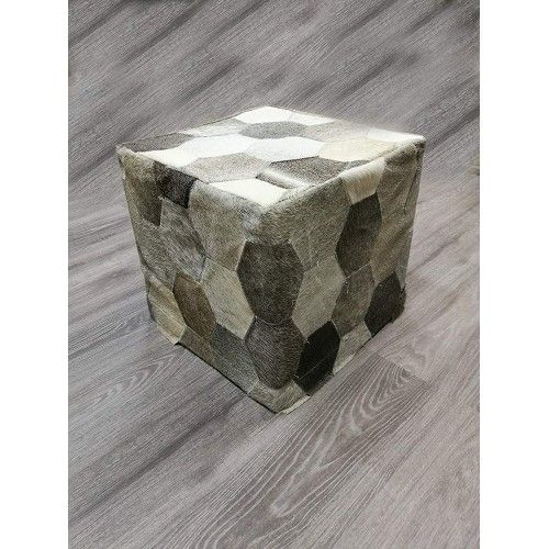 Taburete Puff tapizado con piel natural de vaca 45x45x45 cm Zerimar - 1