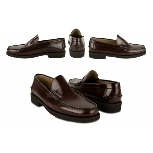 Mocasines burdeos de piel natural con antifaz talla PLUS Zerimar - 1